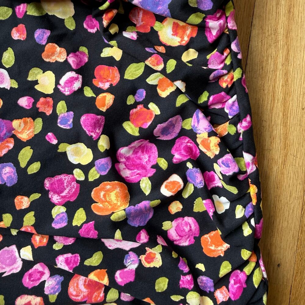 Anne Cole Black Floral Twist Front Tankini Swimsuit Top Sz 18W Ruching Padded - Picture 6 of 9